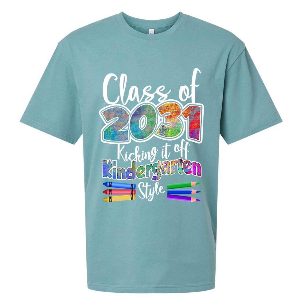 Class Of 2031 Kicking It Off Kindergarten Style Sueded Cloud Jersey T-Shirt