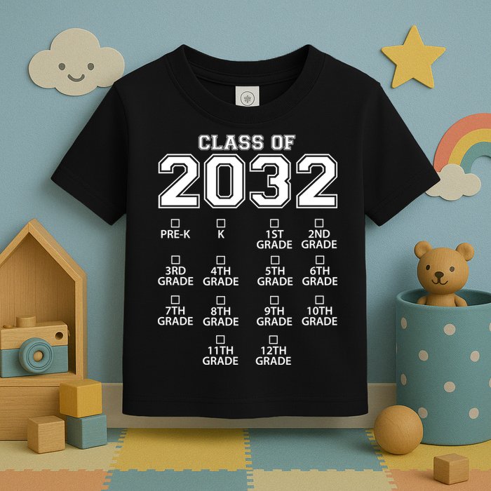 Class Of 2032 Grades Checklist Funny Toddler T-Shirt