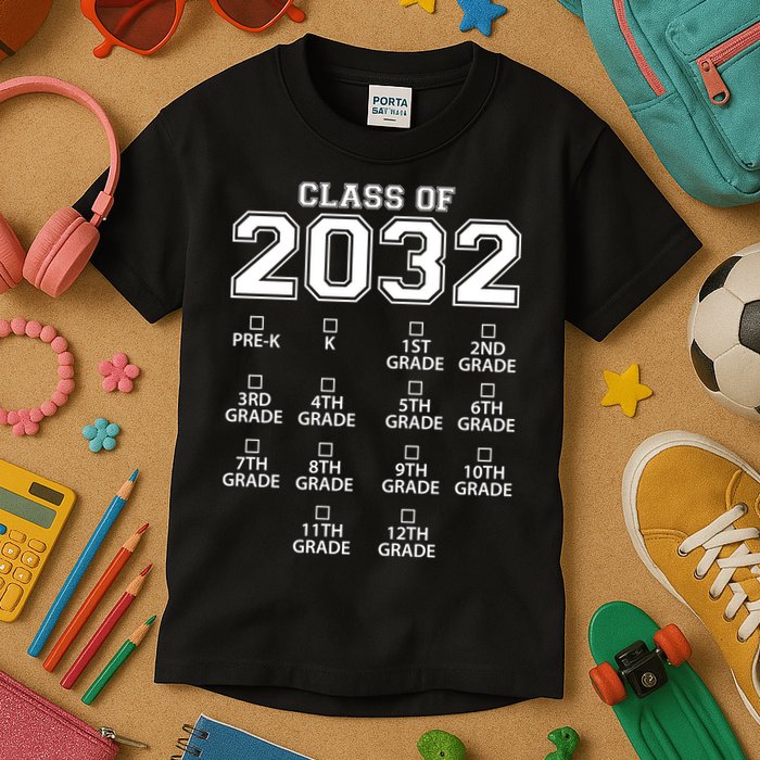 Class Of 2032 Grades Checklist Funny Kids T-Shirt