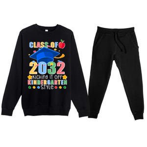 Class of 2032 Kicking off Kindergarten Premium Crewneck Sweatsuit Set