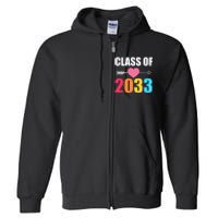 Class of 2033 School Kindergarten Colorful Full Zip Hoodie