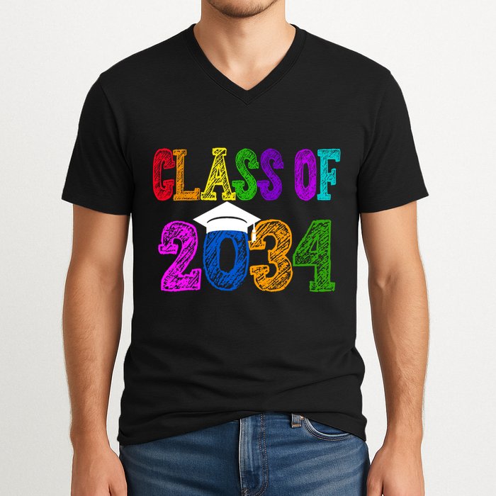 Class Of 2034 Graduation First Day Of School V-Neck T-Shirt