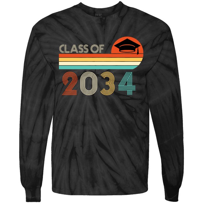 Class Of 2034 Grow With Me Pre-K Graduate Vintage Tie-Dye Long Sleeve Shirt