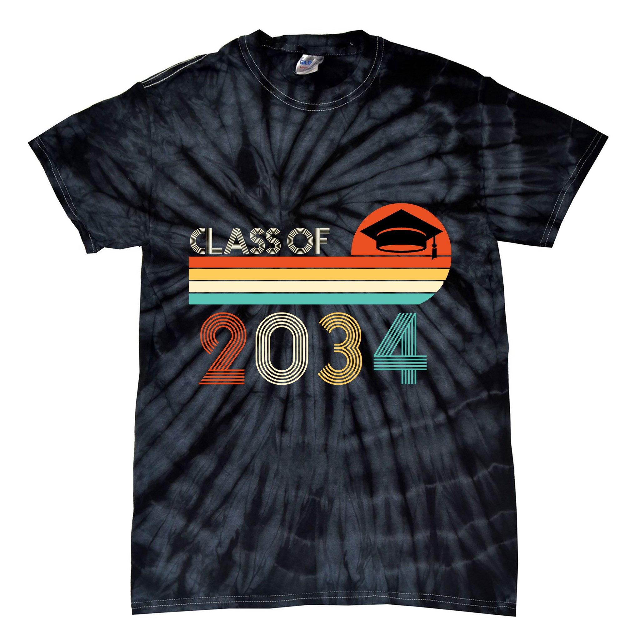 Class Of 2034 Grow With Me Pre-K Graduate Vintage Tie-Dye T-Shirt