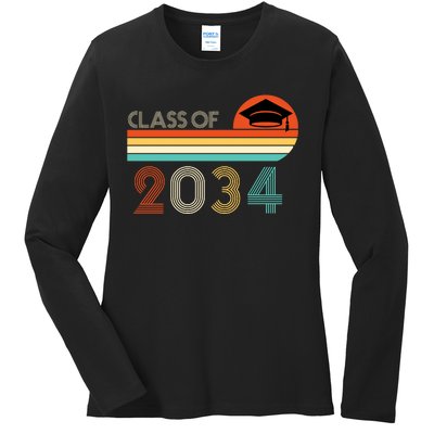 Class Of 2034 Grow With Me Pre-K Graduate Vintage Ladies Long Sleeve Shirt