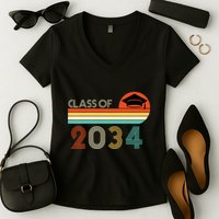 Class Of 2034 Grow With Me Pre-K Graduate Vintage Women's V-Neck T-Shirt