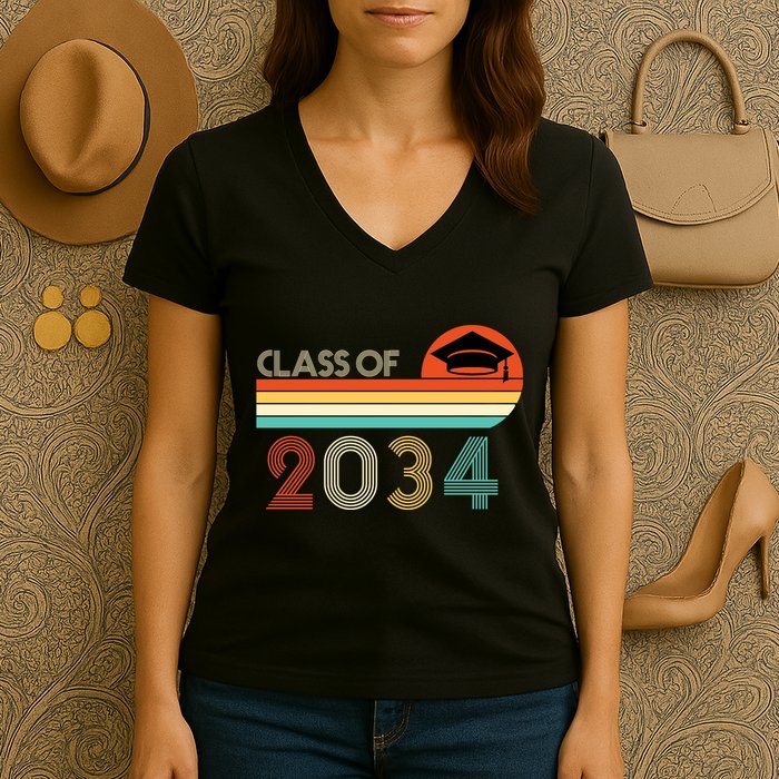 Class Of 2034 Grow With Me Pre-K Graduate Vintage Women's V-Neck T-Shirt