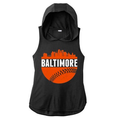 Classic Baltimore Skyline Baseball  Ladies PosiCharge Tri-Blend Wicking Draft Hoodie Tank