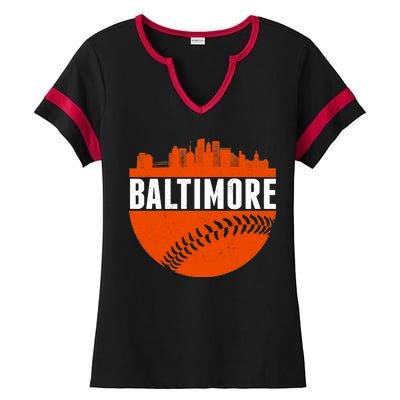 Classic Baltimore Skyline Baseball  Ladies Halftime Notch Neck Tee