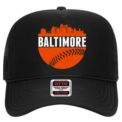 Classic Baltimore Skyline Baseball  High Crown Mesh Back Trucker Hat