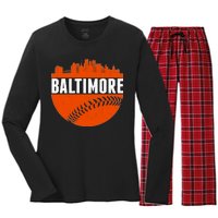 Classic Baltimore Skyline Baseball  Women's Long Sleeve Flannel Pajama Set 