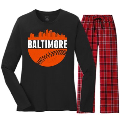 Classic Baltimore Skyline Baseball  Women's Long Sleeve Flannel Pajama Set 