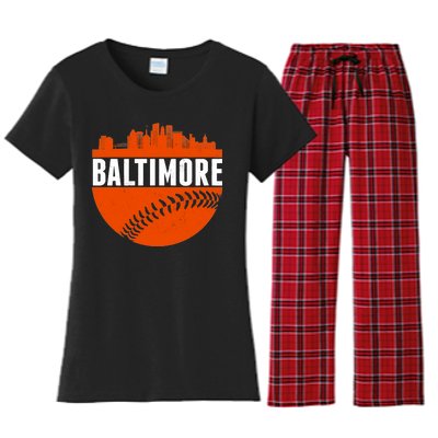 Classic Baltimore Skyline Baseball  Women's Flannel Pajama Set