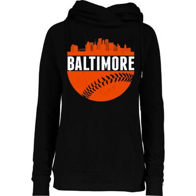 Classic Baltimore Skyline Baseball  Womens Funnel Neck Pullover Hood