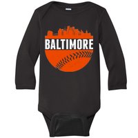 Classic Baltimore Skyline Baseball  Baby Long Sleeve Bodysuit