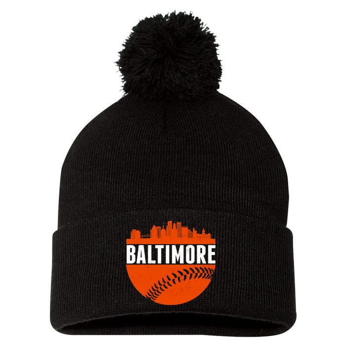 Classic Baltimore Skyline Baseball  Pom Pom 12in Knit Beanie