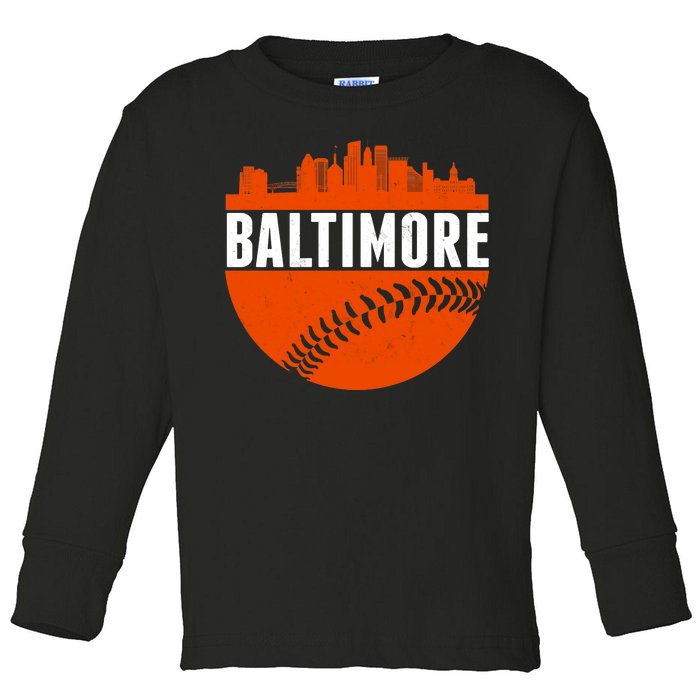 Classic Baltimore Skyline Baseball  Toddler Long Sleeve Shirt