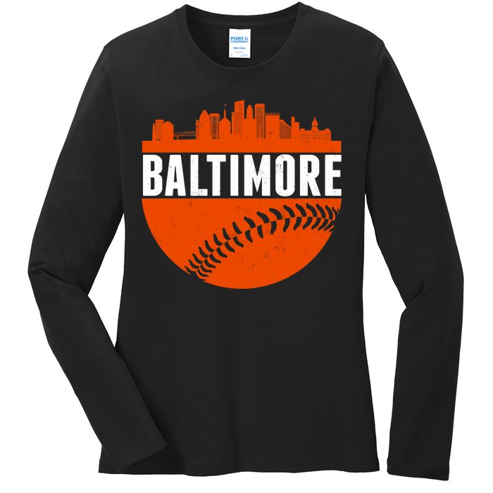 Classic Baltimore Skyline Baseball  Ladies Long Sleeve Shirt