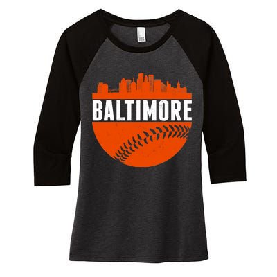 Classic Baltimore Skyline Baseball  Women's Tri-Blend 3/4-Sleeve Raglan Shirt