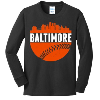 Classic Baltimore Skyline Baseball  Kids Long Sleeve Shirt