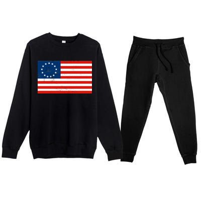 Classic Betsy Ross Flag Distressed  Premium Crewneck Sweatsuit Set