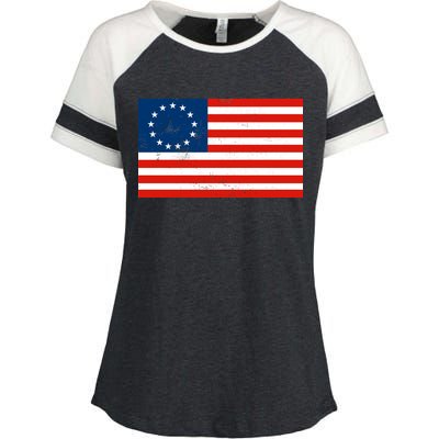 Classic Betsy Ross Flag Distressed  Enza Ladies Jersey Colorblock Tee