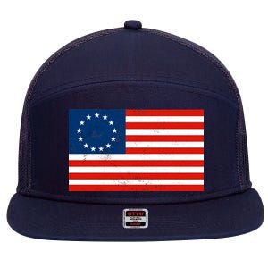 Classic Betsy Ross Flag Distressed  7 Panel Mesh Trucker Snapback Hat