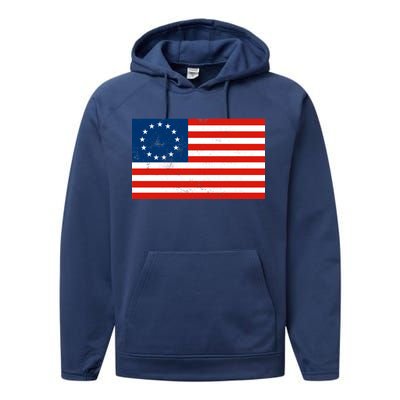 Classic Betsy Ross Flag Distressed  Performance Fleece Hoodie