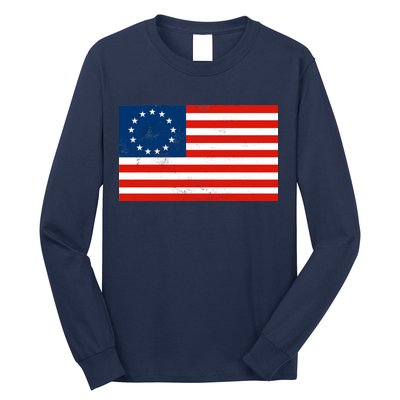 Classic Betsy Ross Flag Distressed  Long Sleeve Shirt