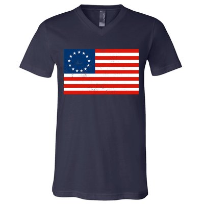 Classic Betsy Ross Flag Distressed  V-Neck T-Shirt