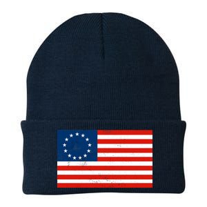 Classic Betsy Ross Flag Distressed  Knit Cap Winter Beanie