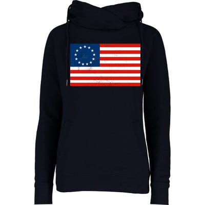 Classic Betsy Ross Flag Distressed  Womens Funnel Neck Pullover Hood