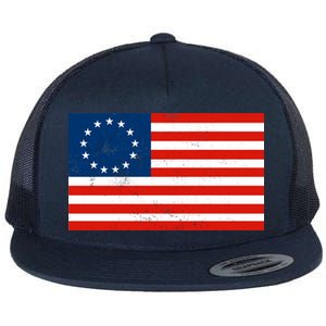 Classic Betsy Ross Flag Distressed  Flat Bill Trucker Hat