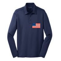 Classic Betsy Ross Flag Distressed  Silk Touch Performance Long Sleeve Polo