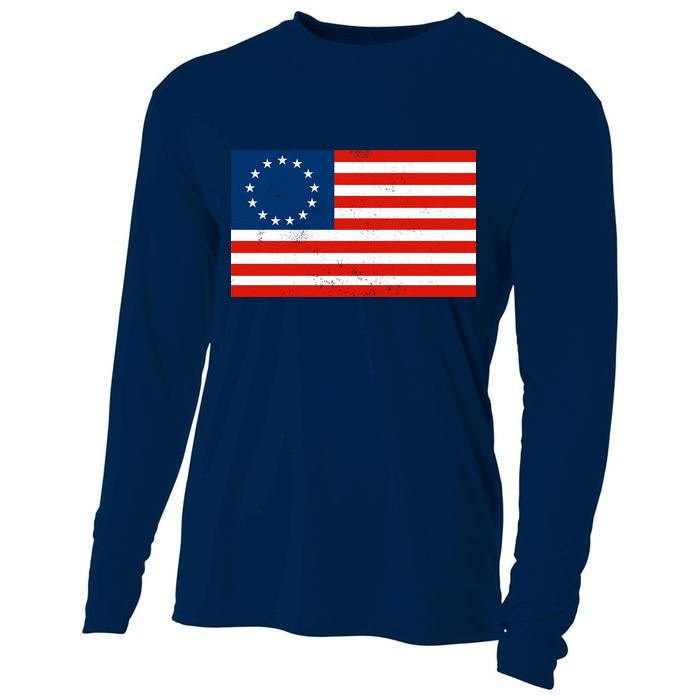 Classic Betsy Ross Flag Distressed  Cooling Performance Long Sleeve Crew