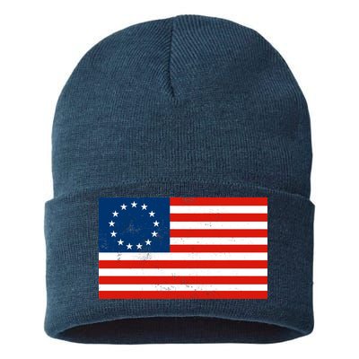 Classic Betsy Ross Flag Distressed  Sustainable Knit Beanie