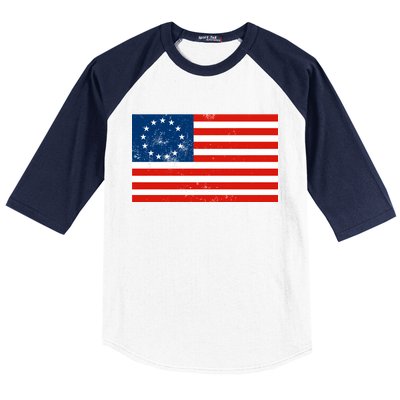 Classic Betsy Ross Flag Distressed  Baseball Sleeve Shirt