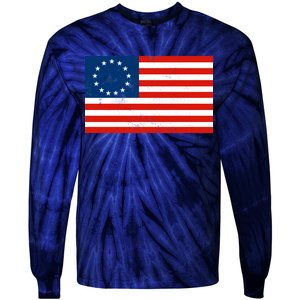 Classic Betsy Ross Flag Distressed  Tie-Dye Long Sleeve Shirt