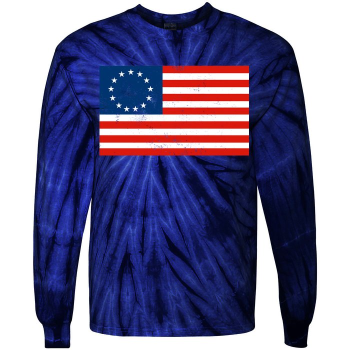 Classic Betsy Ross Flag Distressed  Tie-Dye Long Sleeve Shirt