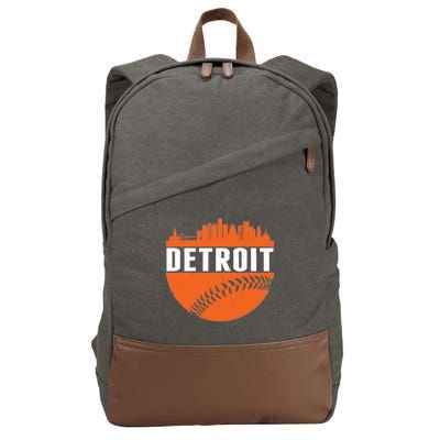 Classic Detroit Skyline Baseball  Cotton Canvas Backpack