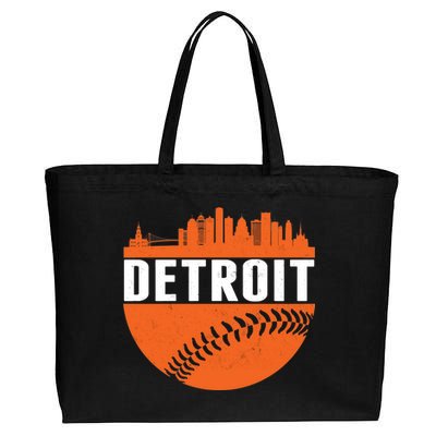 Classic Detroit Skyline Baseball  Cotton Canvas Jumbo Tote