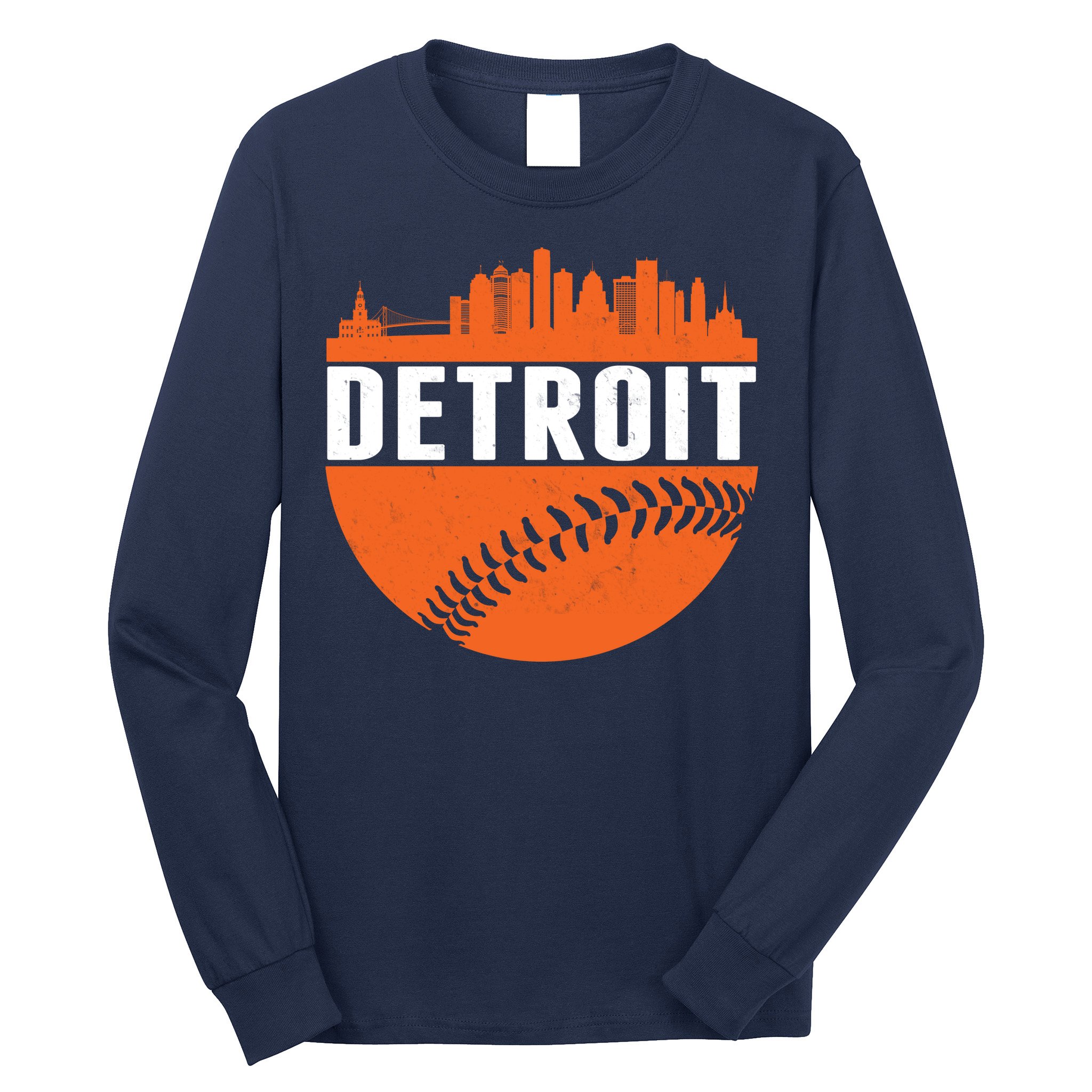 Classic Detroit Skyline Baseball  Long Sleeve Shirt