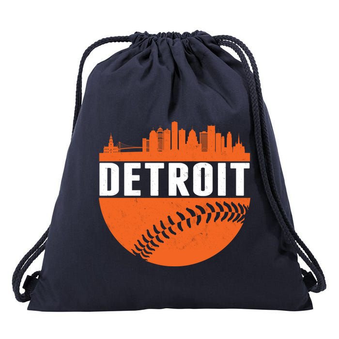 Classic Detroit Skyline Baseball  Drawstring Bag