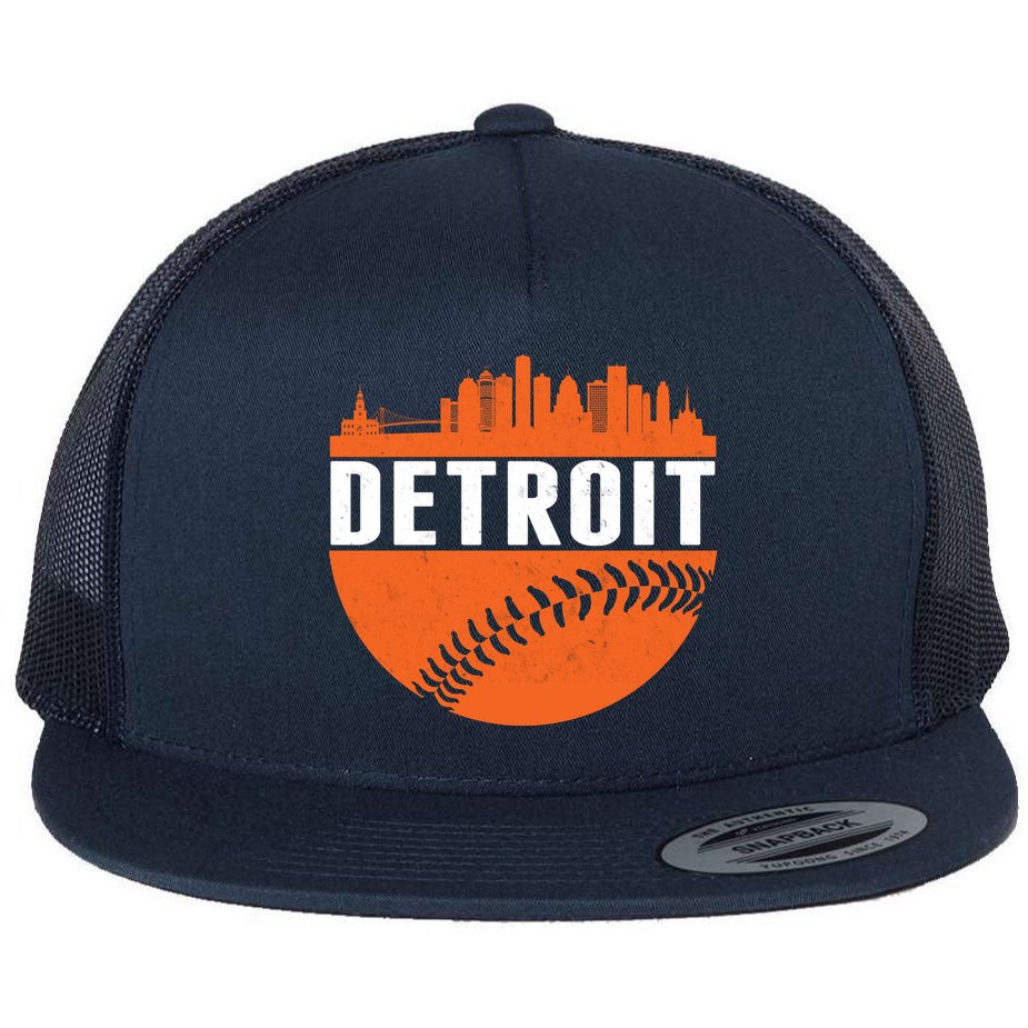 Classic Detroit Skyline Baseball  Flat Bill Trucker Hat