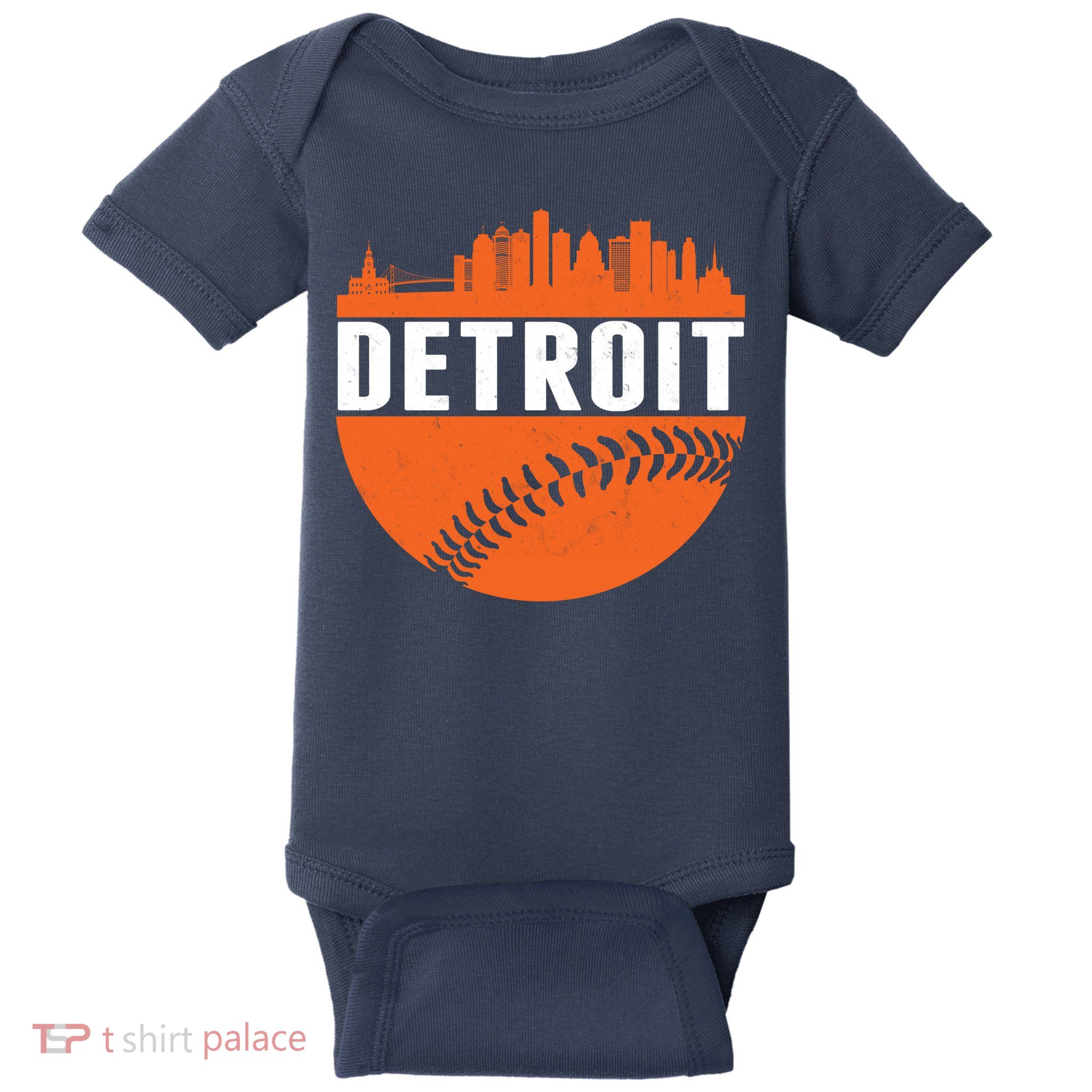 Classic Detroit Skyline Baseball  Baby Bodysuit
