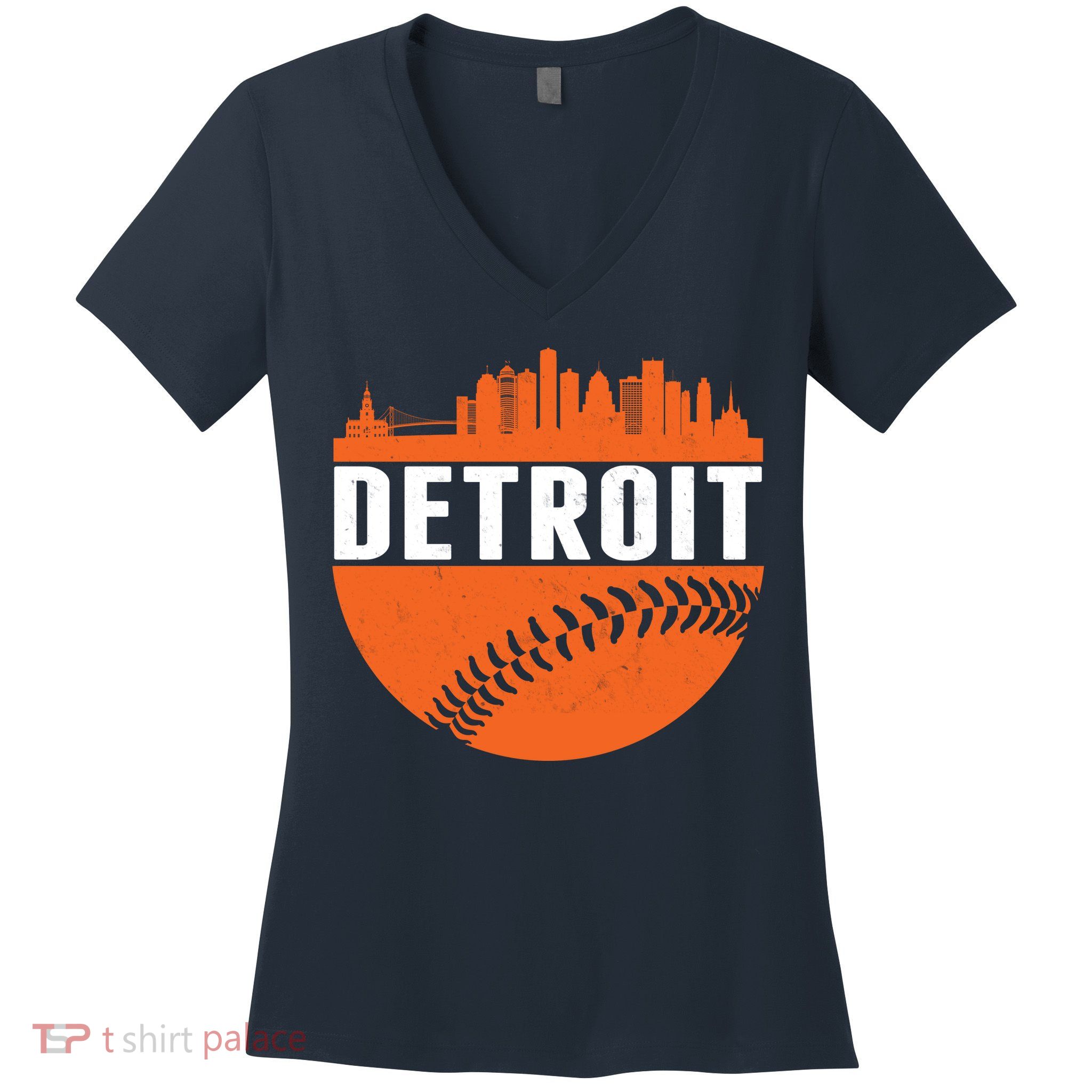 Classic Detroit Skyline Baseball  Women's V-Neck T-Shirt