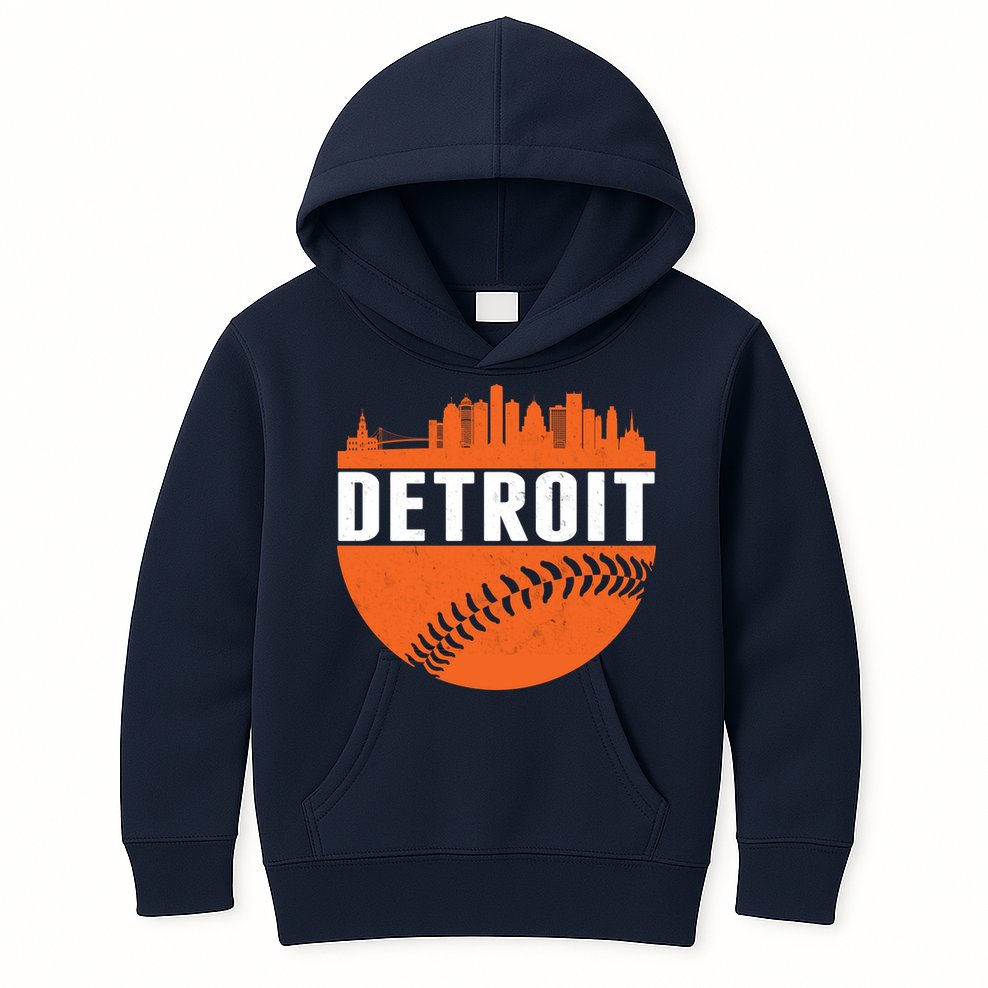 Classic Detroit Skyline Baseball  Kids Hoodie