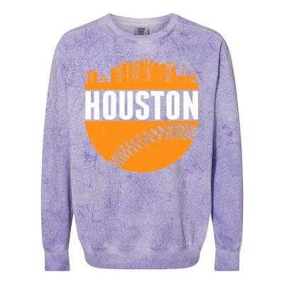 Classic Houston Skyline Baseball  Colorblast Crewneck Sweatshirt