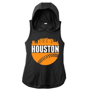 Classic Houston Skyline Baseball  Ladies PosiCharge Tri-Blend Wicking Draft Hoodie Tank