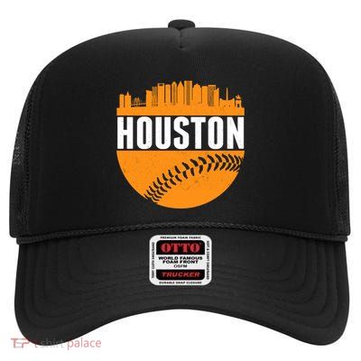 Classic Houston Skyline Baseball  High Crown Mesh Back Trucker Hat